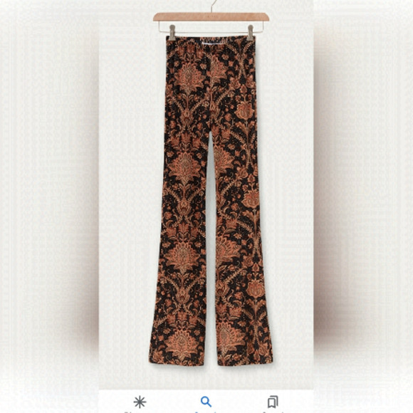 Flare Velvet print pants black & coral Euro size XXL fit M/L - Picture 1 of 12